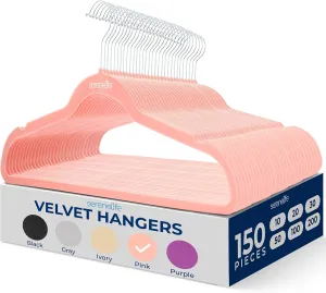 SereneLife 150 Pack Velvet Hangers - Non-Slip with 360° Swivel Hook - Ultra-Thin, Lightweight, Space-Saving, Felt Hangers for Shirts, Sweaters, Hoodies, Kids Clothes & Dresses