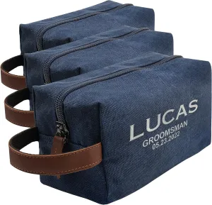 Set of 3 - Groomsmen Gifts for Wedding, Personalized Embroidered Groomsman Toiletry Bags - 8 Thread Colors - Groomsman Proposal Gift Idea - Navy