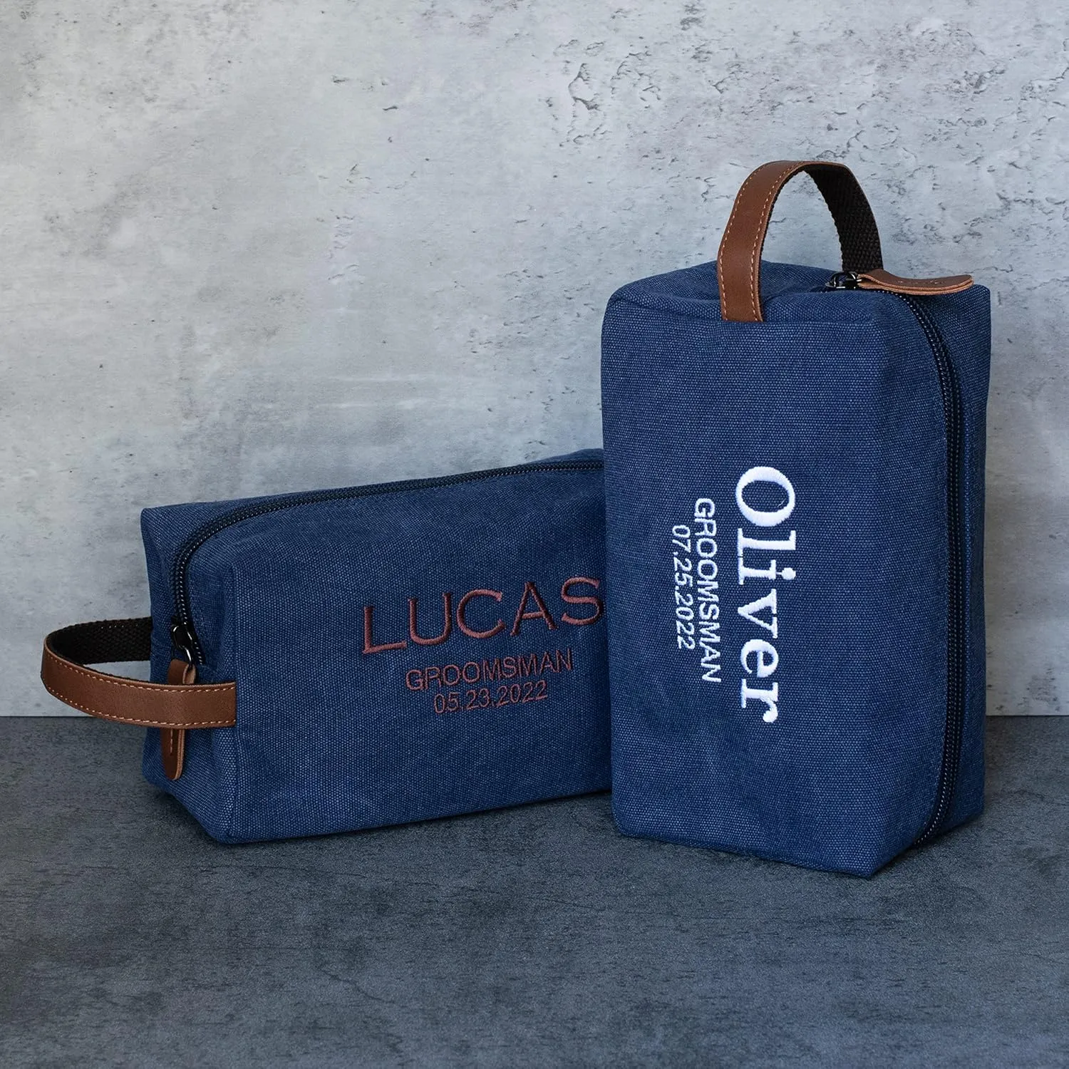 Set of 3 - Groomsmen Gifts for Wedding, Personalized Embroidered Groomsman Toiletry Bags - 8 Thread Colors - Groomsman Proposal Gift Idea - Navy