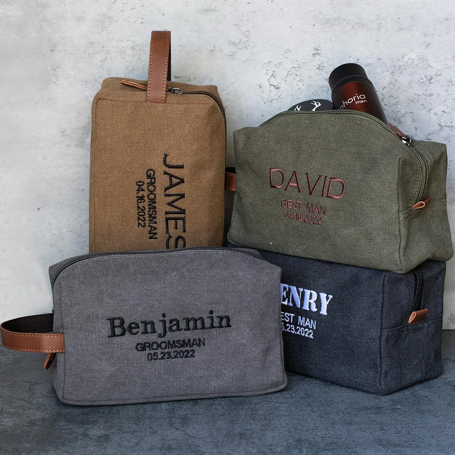 Set of 3 - Groomsmen Gifts for Wedding, Personalized Embroidered Groomsman Toiletry Bags - 8 Thread Colors - Groomsman Proposal Gift Idea - Navy