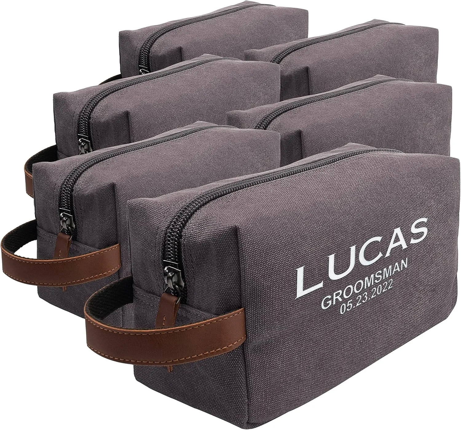 Set of 6 - Groomsmen Gifts for Wedding, Personalized Embroidered Groomsman Toiletry Bags - 8 Thread Colors - Groomsman Proposal Gift Idea - Grey