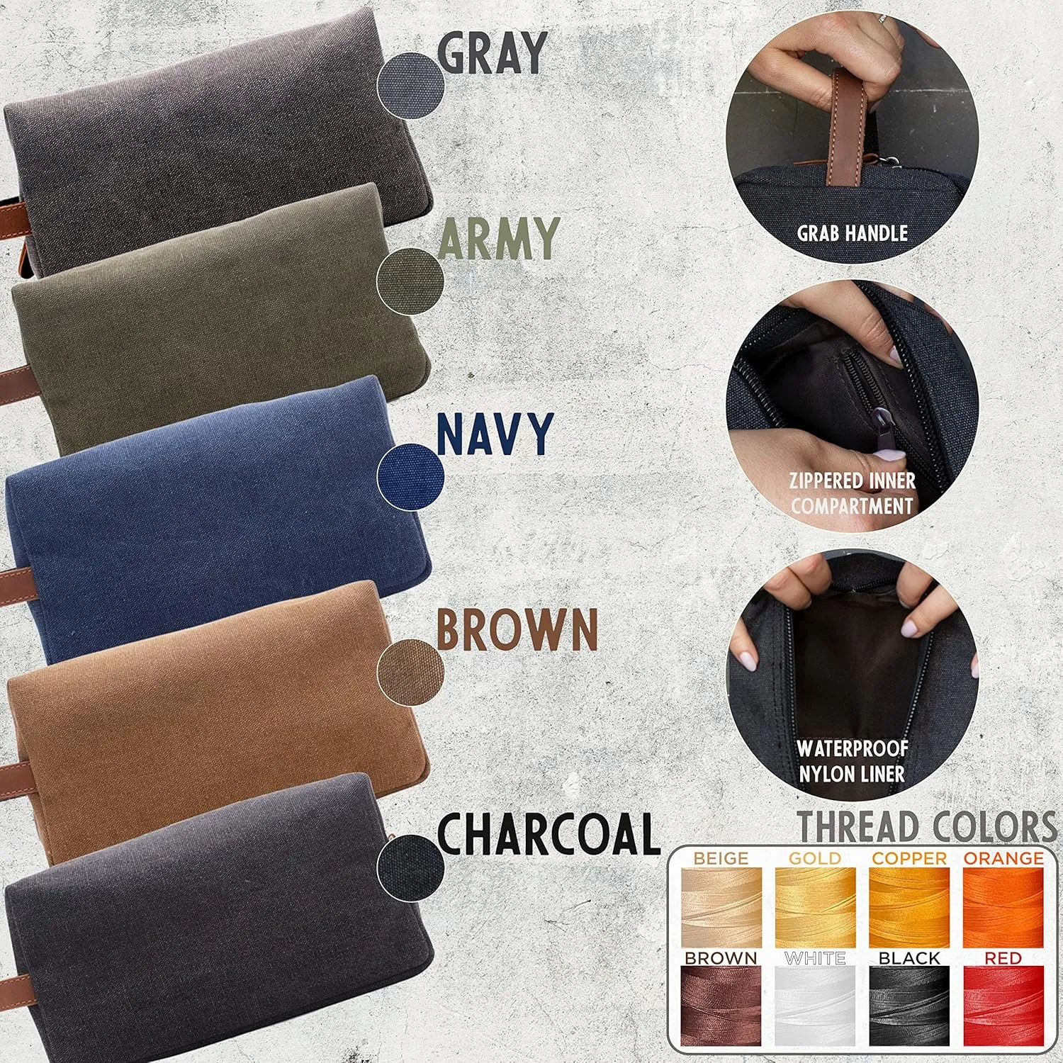 Set of 6 - Groomsmen Gifts for Wedding, Personalized Embroidered Groomsman Toiletry Bags - 8 Thread Colors - Groomsman Proposal Gift Idea - Grey