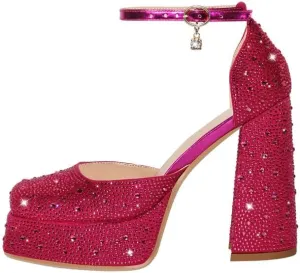 sexytag Platform Heels Diamante Ankle Strap Rhinestone Sparkly Stiletto High Heel Pumps