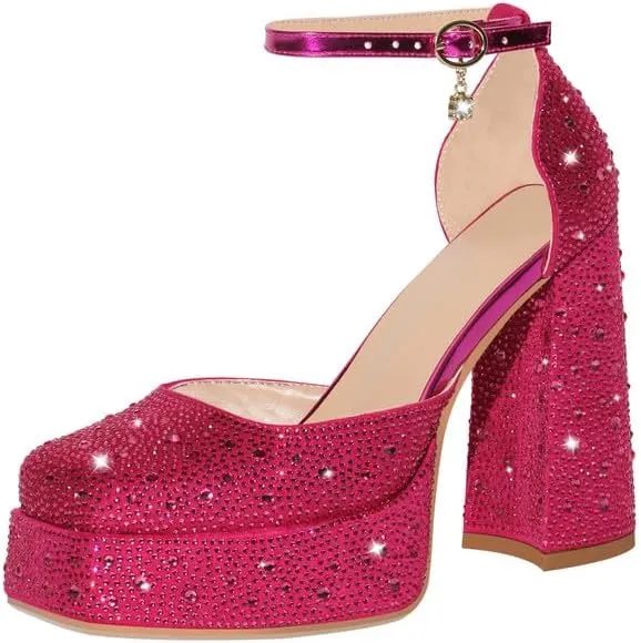 sexytag Platform Heels Diamante Ankle Strap Rhinestone Sparkly Stiletto High Heel Pumps