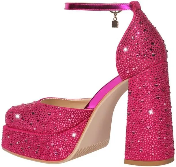 sexytag Platform Heels Diamante Ankle Strap Rhinestone Sparkly Stiletto High Heel Pumps