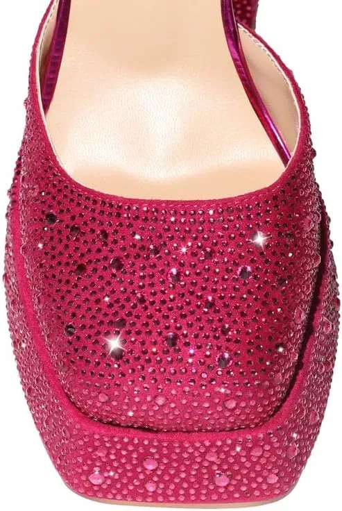 sexytag Platform Heels Diamante Ankle Strap Rhinestone Sparkly Stiletto High Heel Pumps