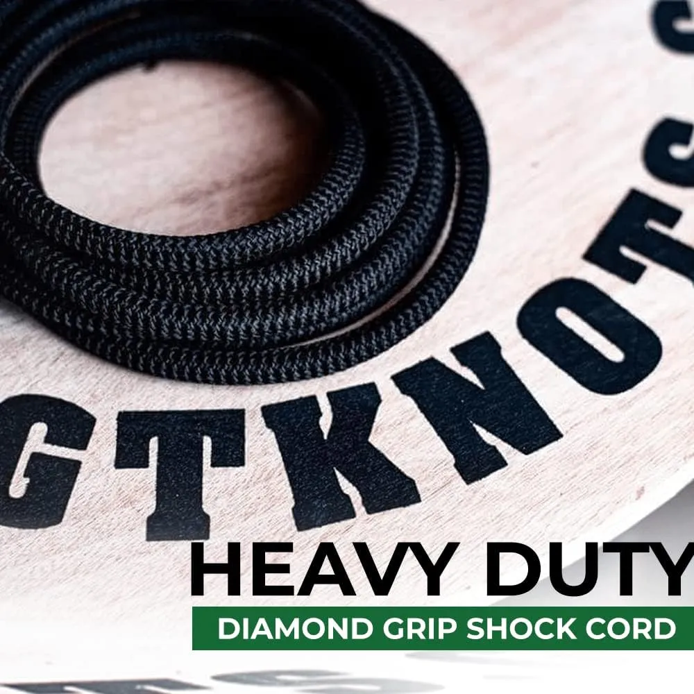 SGT KNOTS Diamond Grip Black Bungee Cord - 100% Stretch Elastic Cord and Absorbent Bungee Shock Cord for Camping, Kayak Deck, Crafting (1/8" x 300ft)