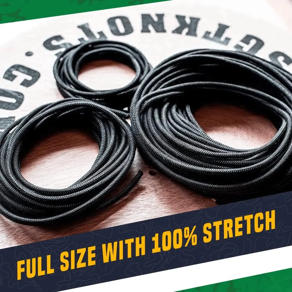 SGT KNOTS Diamond Grip Black Bungee Cord - 100% Stretch Elastic Cord and Absorbent Bungee Shock Cord for Camping, Kayak Deck, Crafting (1/8" x 300ft)
