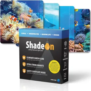 ShadeOn Fluorescent Light Covers for Ceiling Lights Classroom (4-Pack) - 2x4 ft Magnetic Office Light Covers for Fluorescent Lights, Ocean - Coral Reef