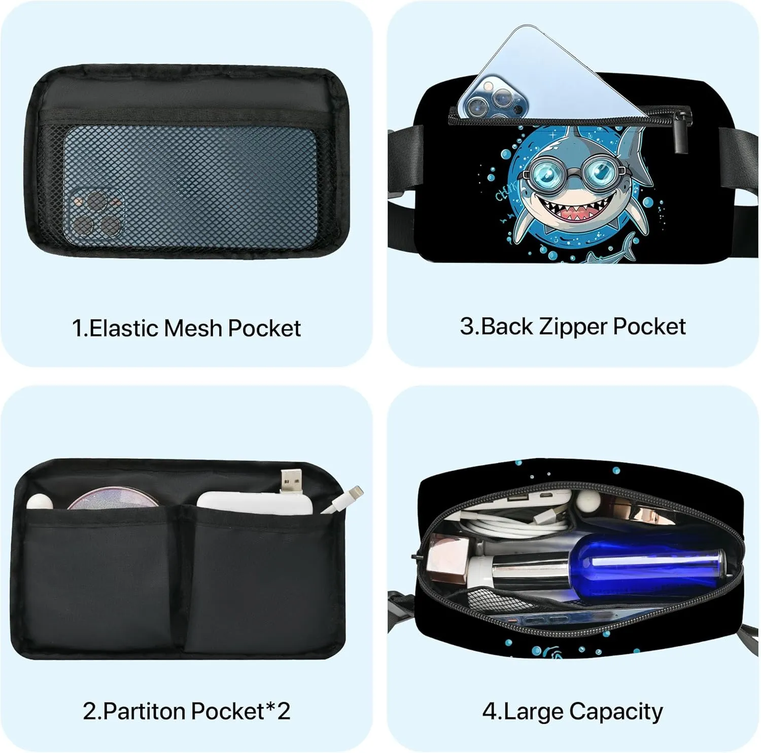 Shark Fanny Pack Fashion Belt Bag Small Crossbody Bags for Women Casual Waist Packs with Adjustable Strap