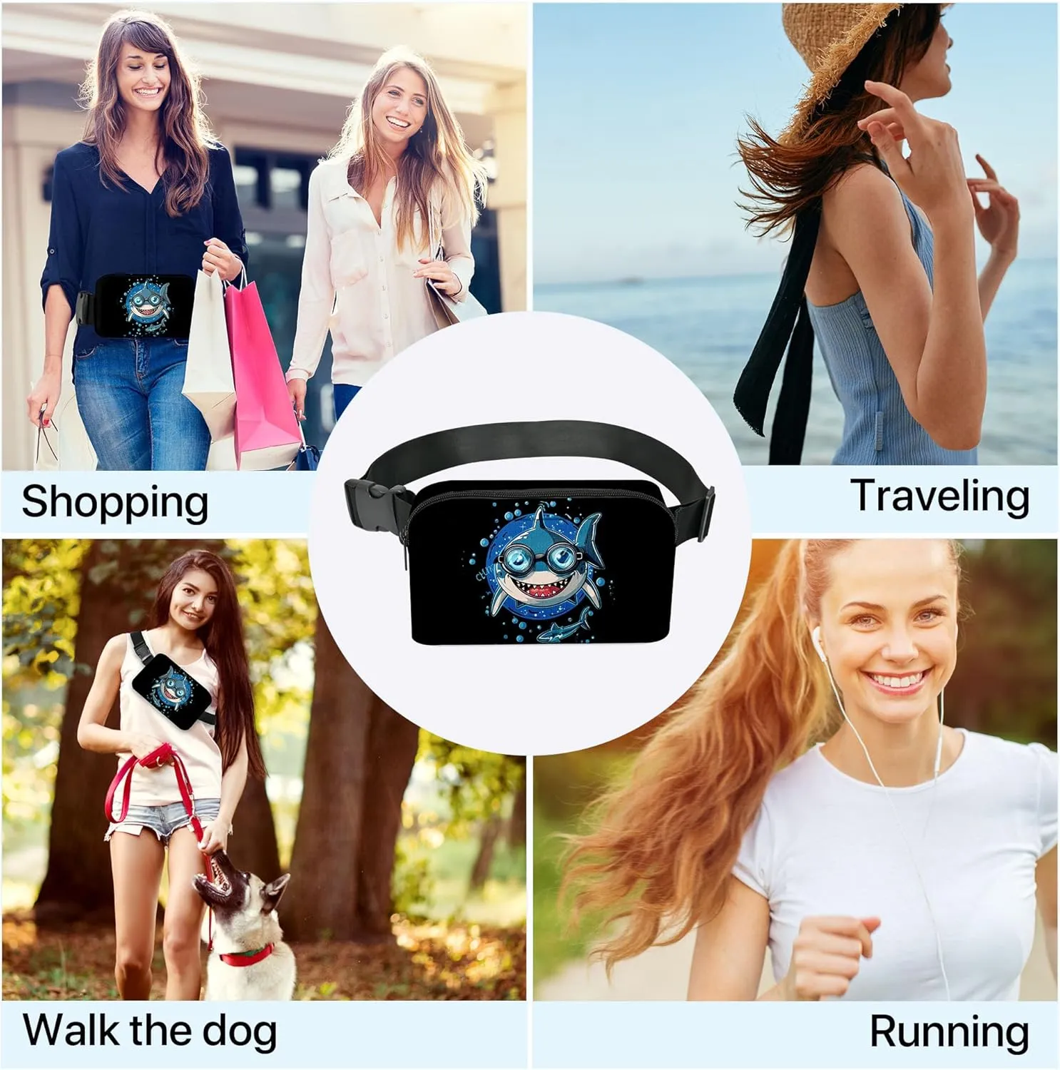 Shark Fanny Pack Fashion Belt Bag Small Crossbody Bags for Women Casual Waist Packs with Adjustable Strap