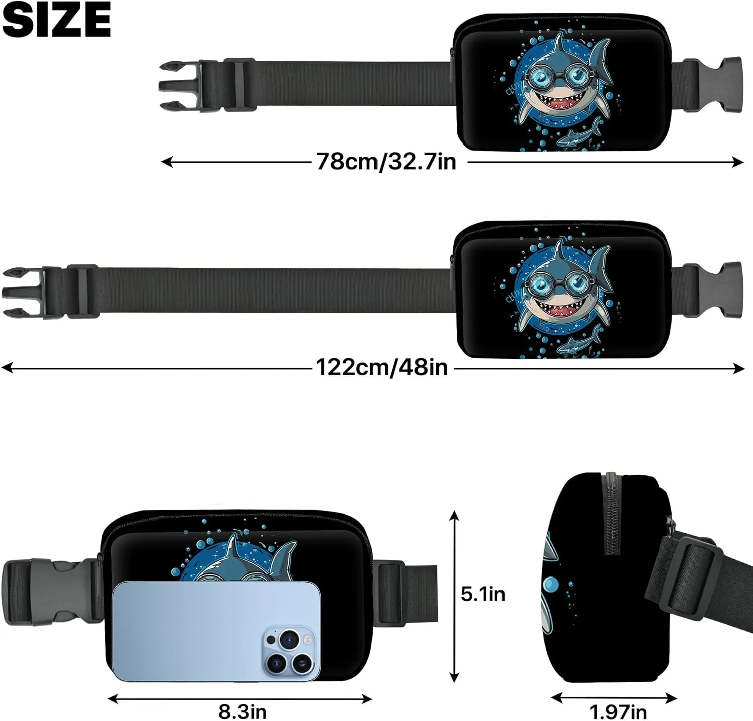 Shark Fanny Pack Fashion Belt Bag Small Crossbody Bags for Women Casual Waist Packs with Adjustable Strap