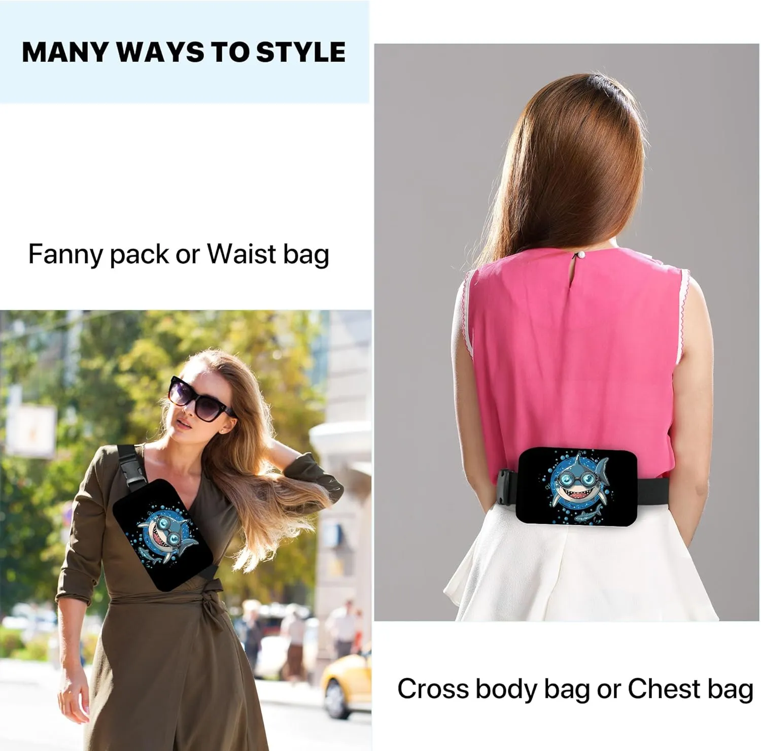 Shark Fanny Pack Fashion Belt Bag Small Crossbody Bags for Women Casual Waist Packs with Adjustable Strap