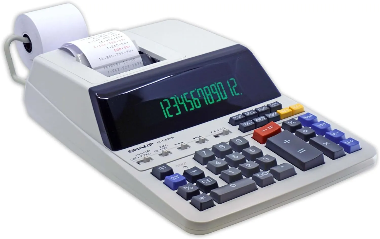 Sharp EL-1197PIII Heavy Duty Color Printing Calculator with Clock and Calendar