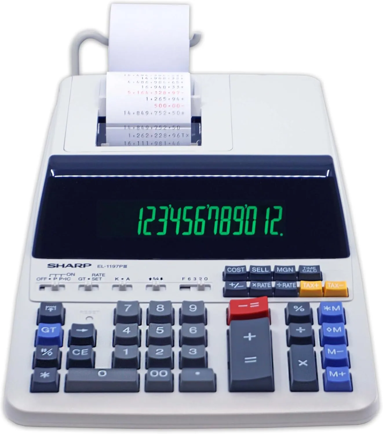 Sharp EL-1197PIII Heavy Duty Color Printing Calculator with Clock and Calendar