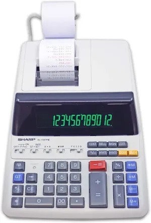 Sharp EL-1197PIII Heavy Duty Color Printing Calculator with Clock and Calendar