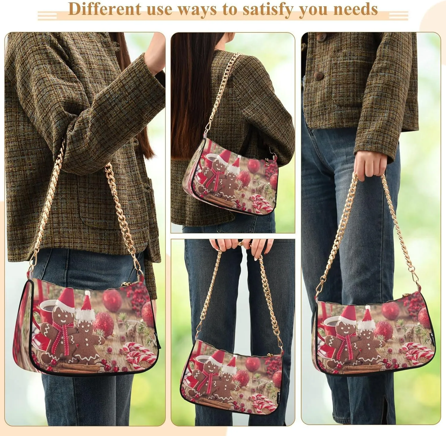 Shoulder Bag for Women Hobo Tote Handbag Gold Chain Crossbody Bag with Zipper Clutch Purse Handbags