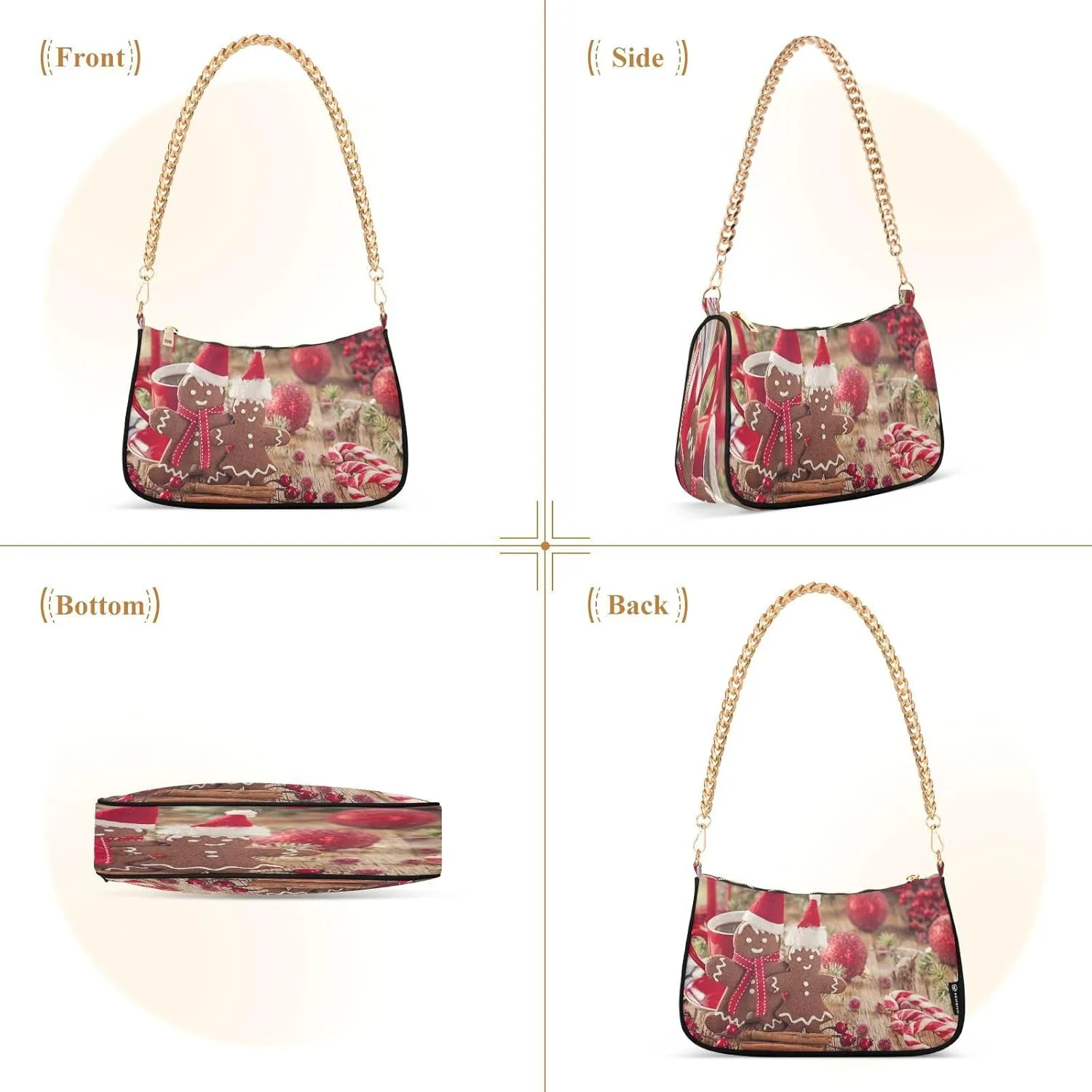 Shoulder Bag for Women Hobo Tote Handbag Gold Chain Crossbody Bag with Zipper Clutch Purse Handbags