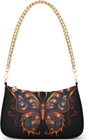 Shoulder Bags for Women Butterfly on Black Hobo Tote Handbag Small Clutch Purse with Zipper Closure