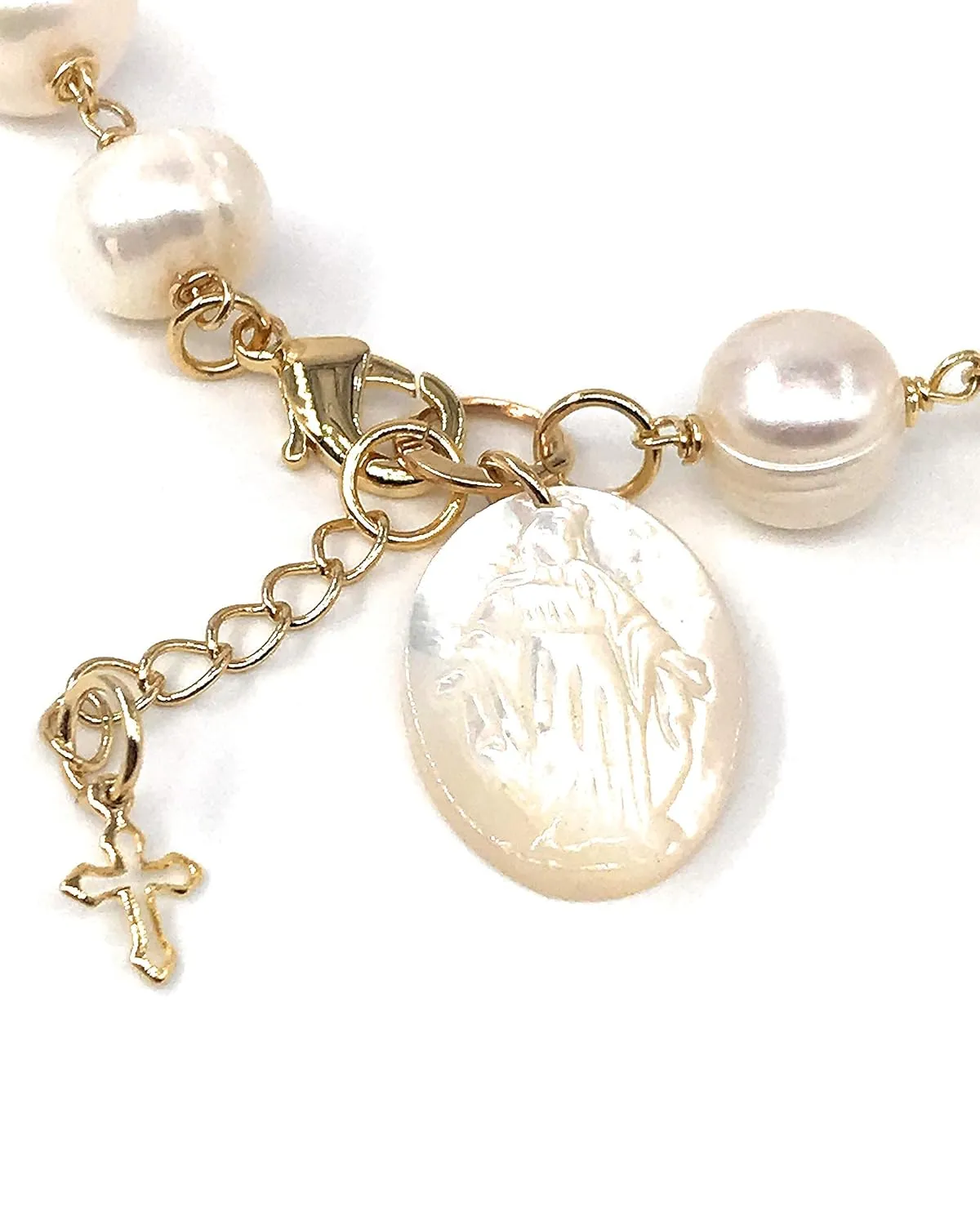 SIFRIMANIA Virgin Mary Medal Adjustable Cultured Pearl Handmade Bracelet (Miraculous Image)