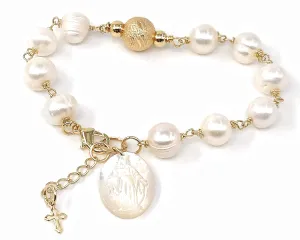 SIFRIMANIA Virgin Mary Medal Adjustable Cultured Pearl Handmade Bracelet (Miraculous Image)