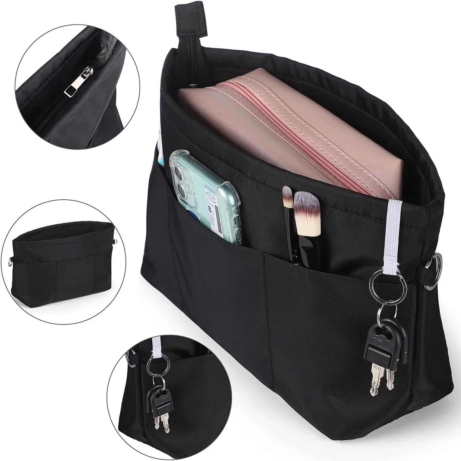 Sightor Nylon Handbag Organizer Insert - Purse Tote Shaper in Bag (Black, X-Large)