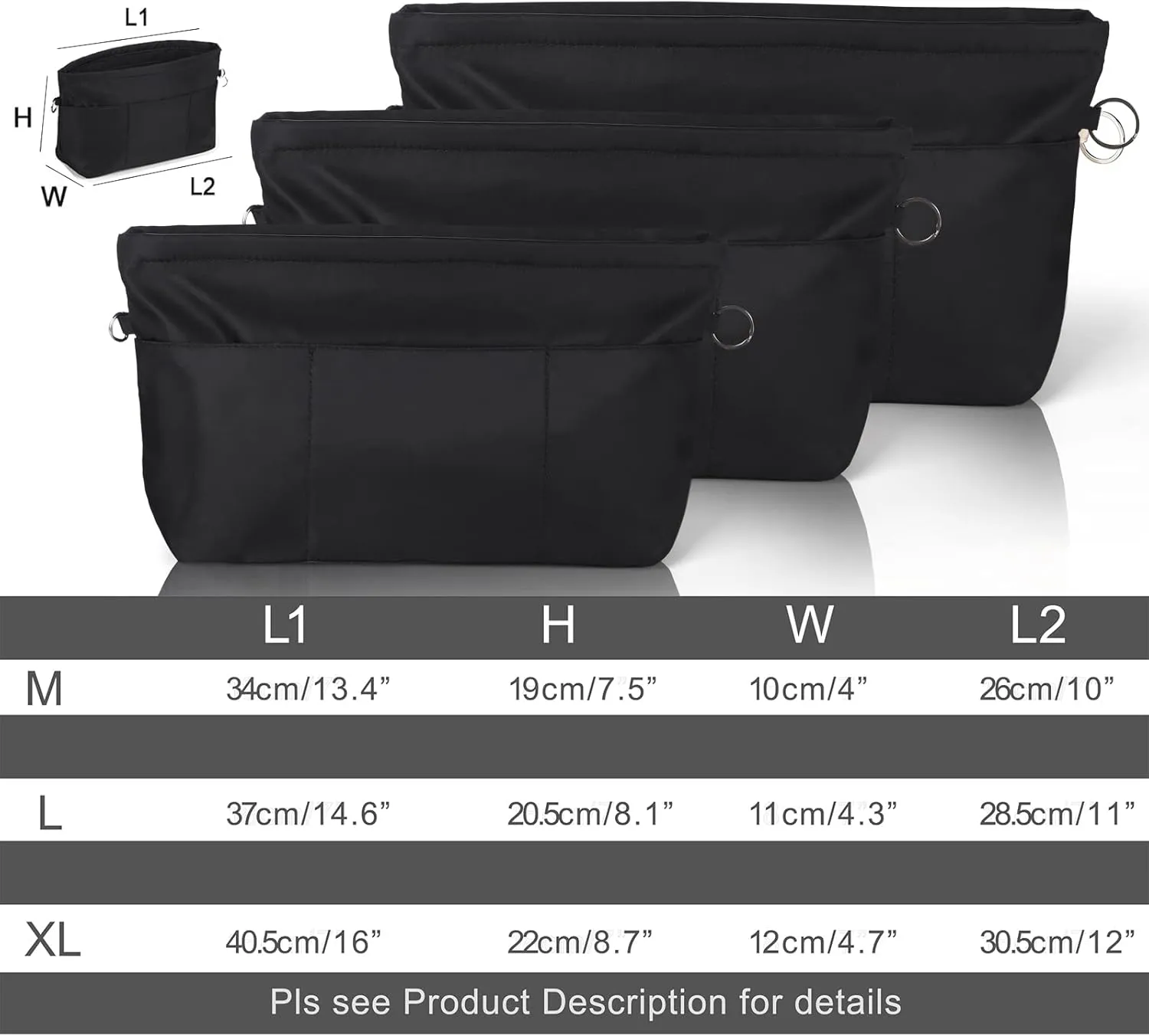 Sightor Nylon Handbag Organizer Insert - Purse Tote Shaper in Bag (Black, X-Large)