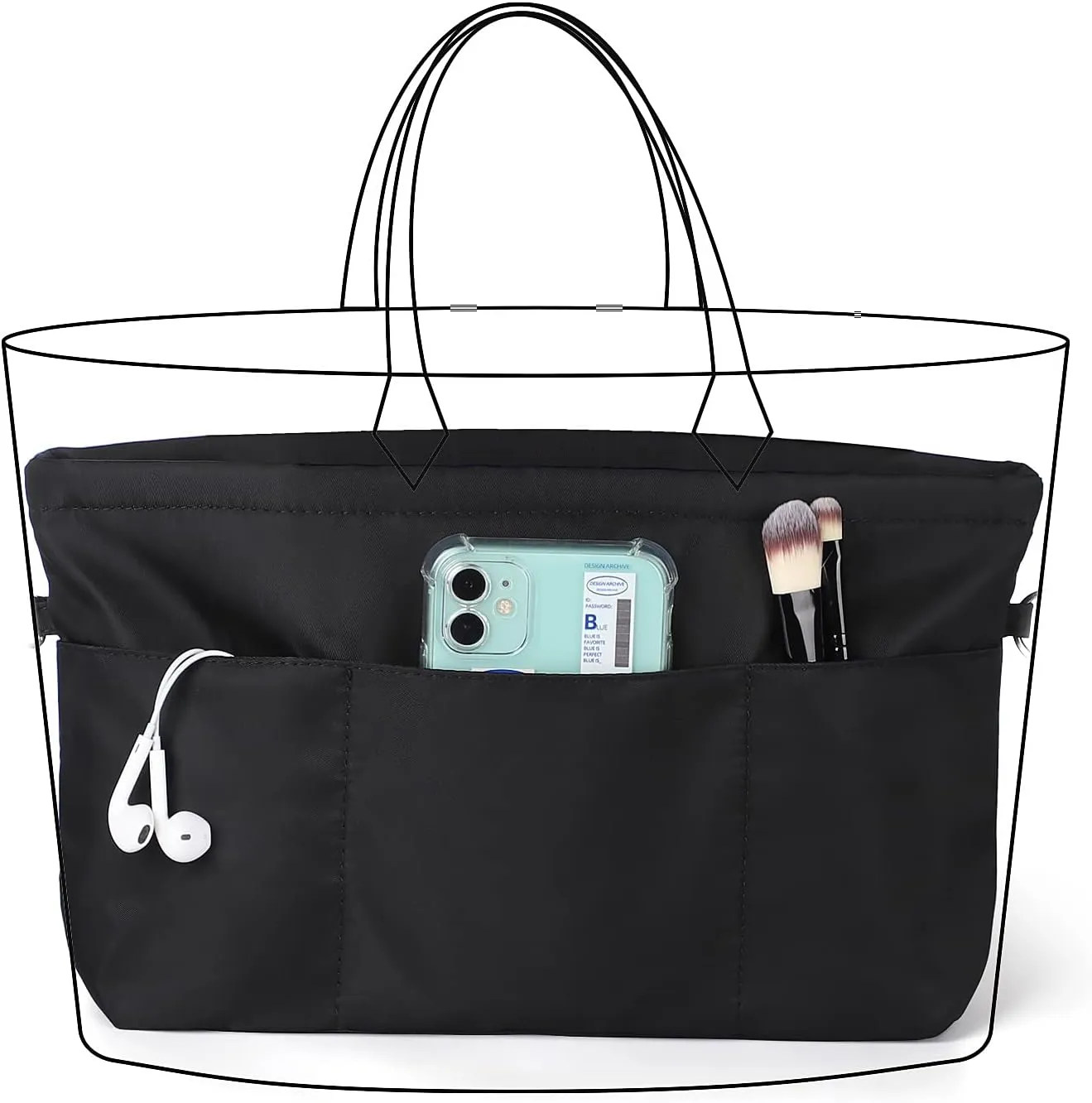 Sightor Nylon Handbag Organizer Insert - Purse Tote Shaper in Bag (Black, X-Large)