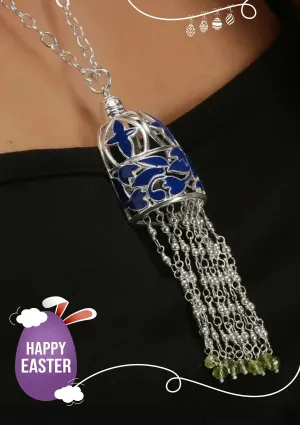 Silver Blue Enamel Necklace