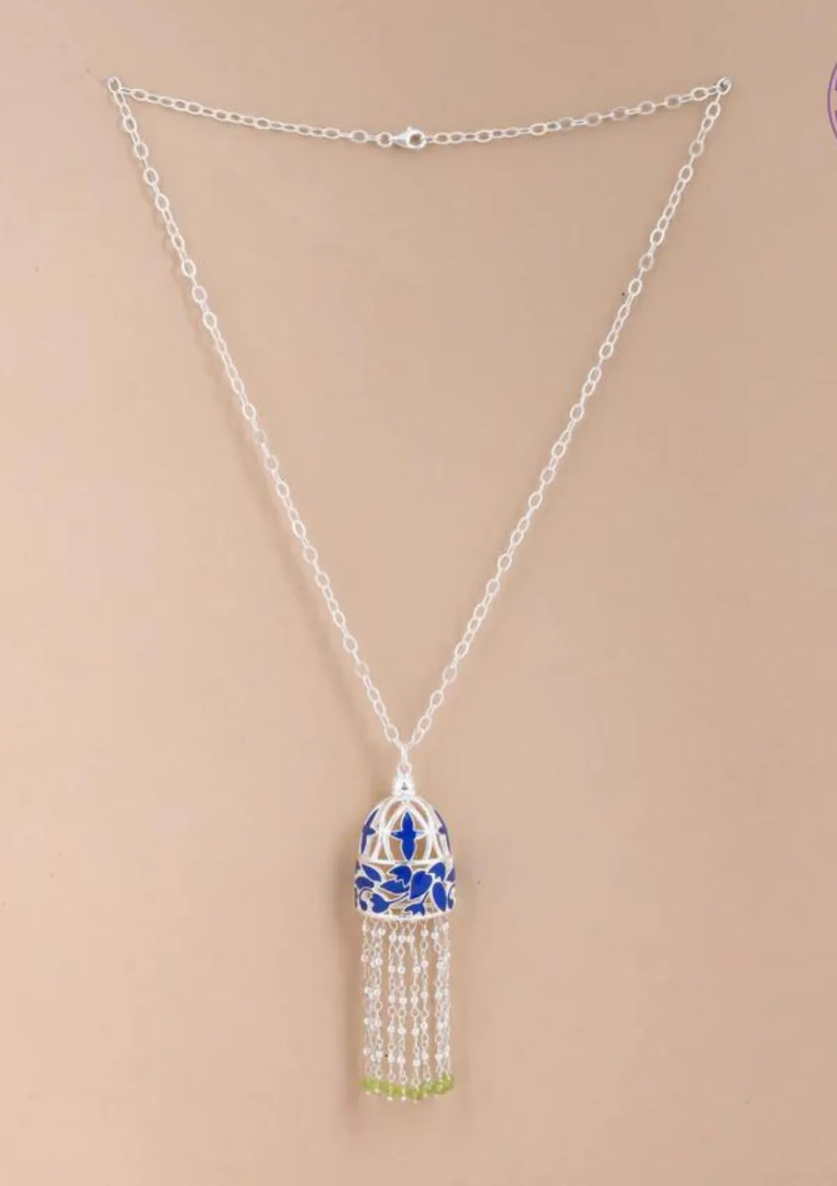 Silver Blue Enamel Necklace