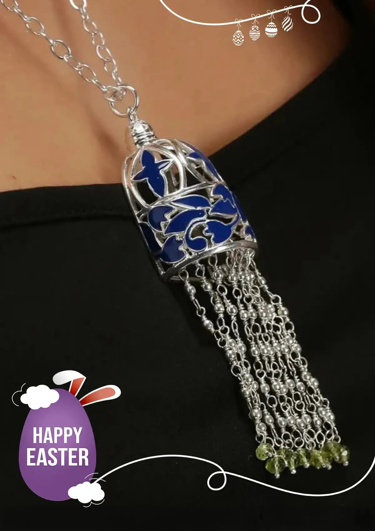 Silver Blue Enamel Necklace
