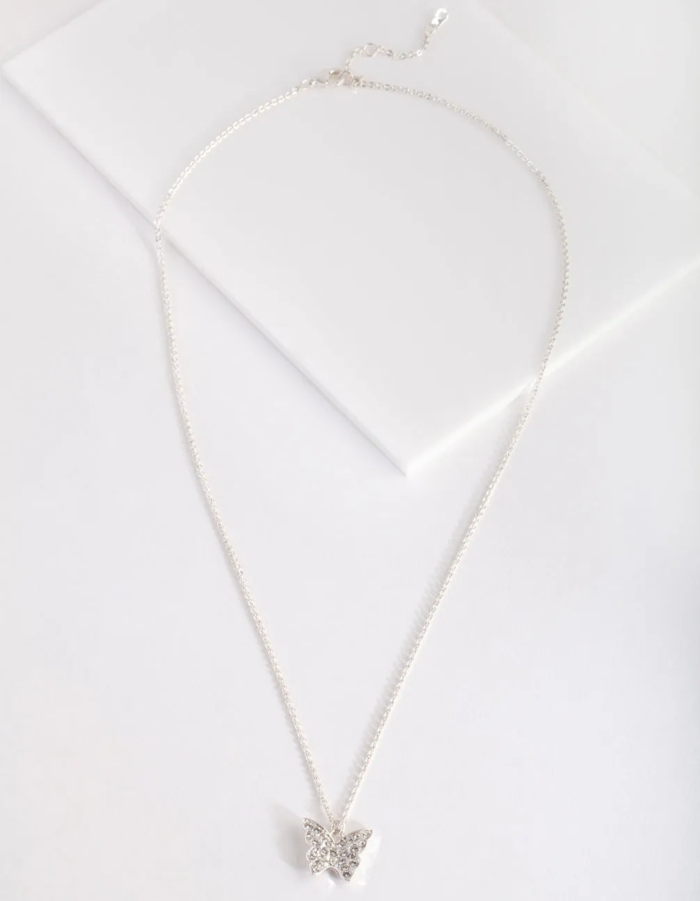 Silver Diamond Simulant Butterfly Necklace