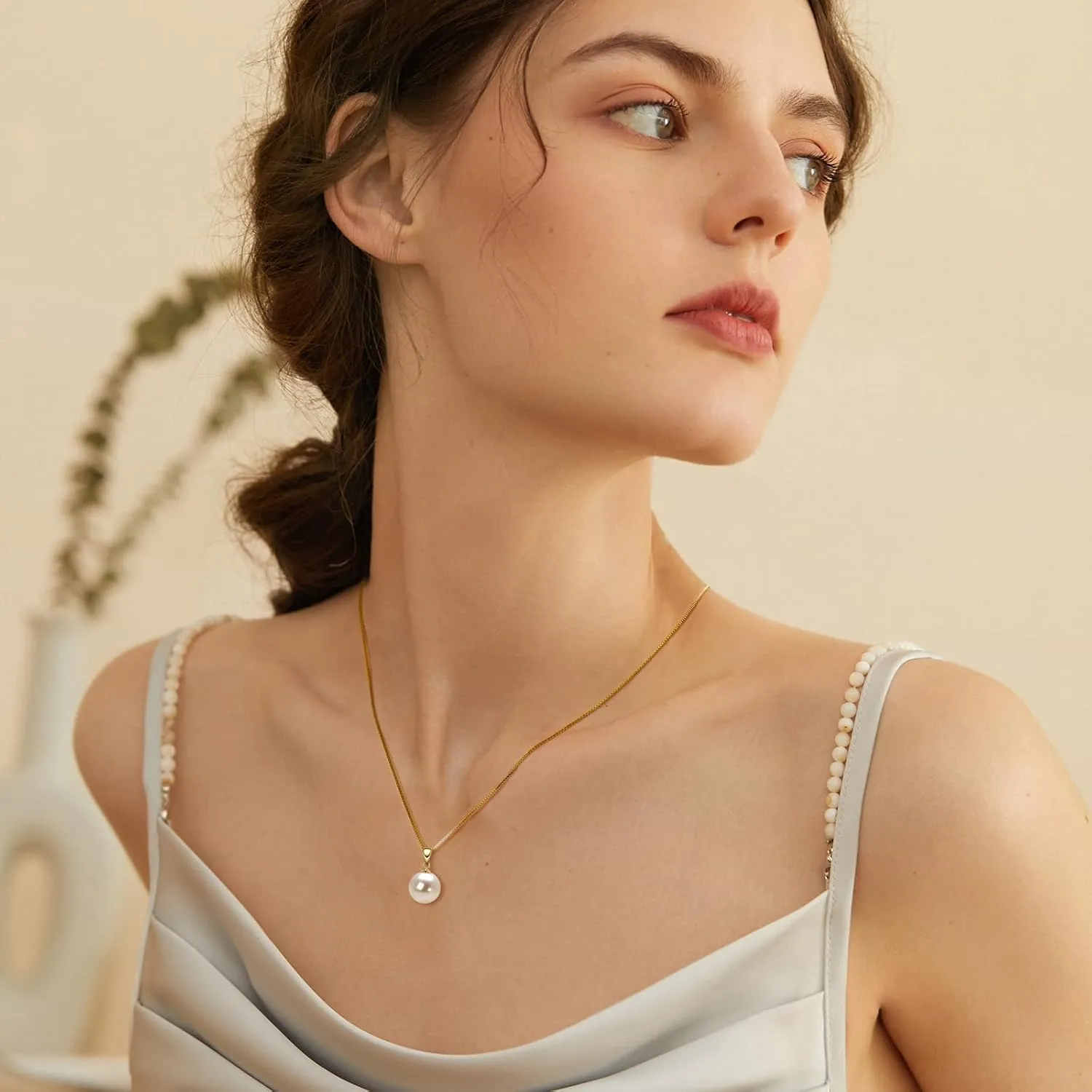 Simple Pearl Necklace for Women, 925 Sterling Silver Freshwater Cultured Single Pearl Pendant Necklaces, Anniversary Birthday Wedding Jewelry Gifts for Mom Wife Daughter