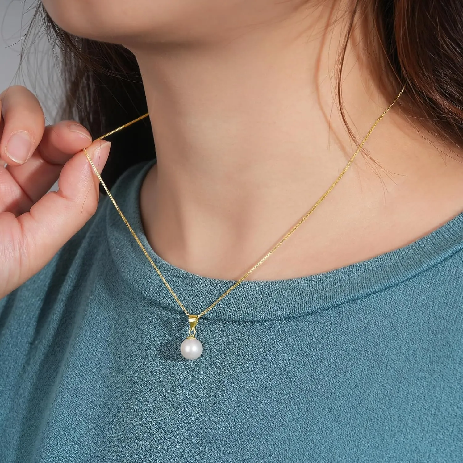 Simple Pearl Necklace for Women, 925 Sterling Silver Freshwater Cultured Single Pearl Pendant Necklaces, Anniversary Birthday Wedding Jewelry Gifts for Mom Wife Daughter