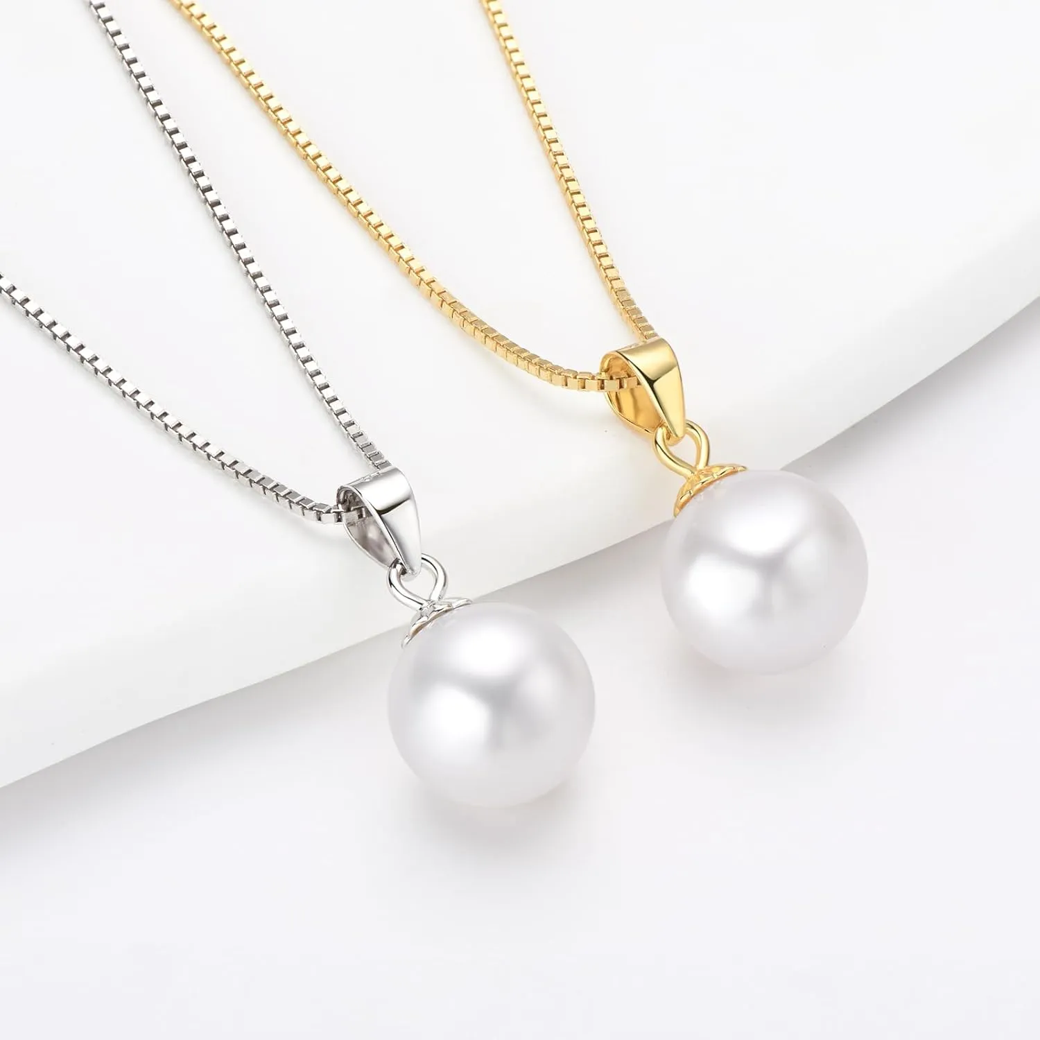Simple Pearl Necklace for Women, 925 Sterling Silver Freshwater Cultured Single Pearl Pendant Necklaces, Anniversary Birthday Wedding Jewelry Gifts for Mom Wife Daughter