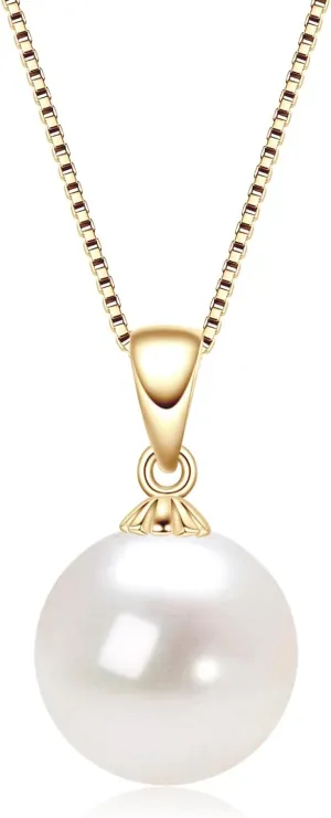 Simple Pearl Necklace for Women, 925 Sterling Silver Freshwater Cultured Single Pearl Pendant Necklaces, Anniversary Birthday Wedding Jewelry Gifts for Mom Wife Daughter