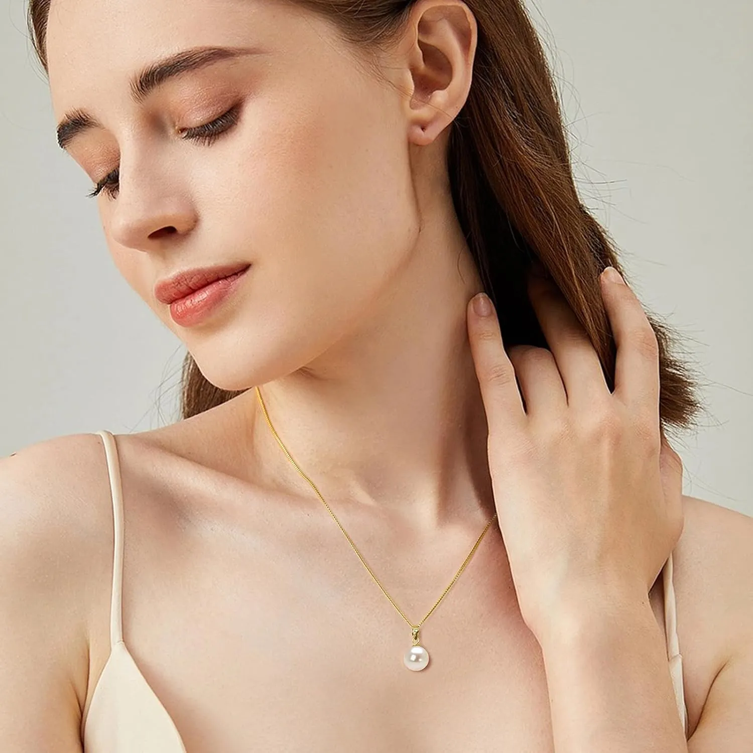 Simple Pearl Necklace for Women, 925 Sterling Silver Freshwater Cultured Single Pearl Pendant Necklaces, Anniversary Birthday Wedding Jewelry Gifts for Mom Wife Daughter
