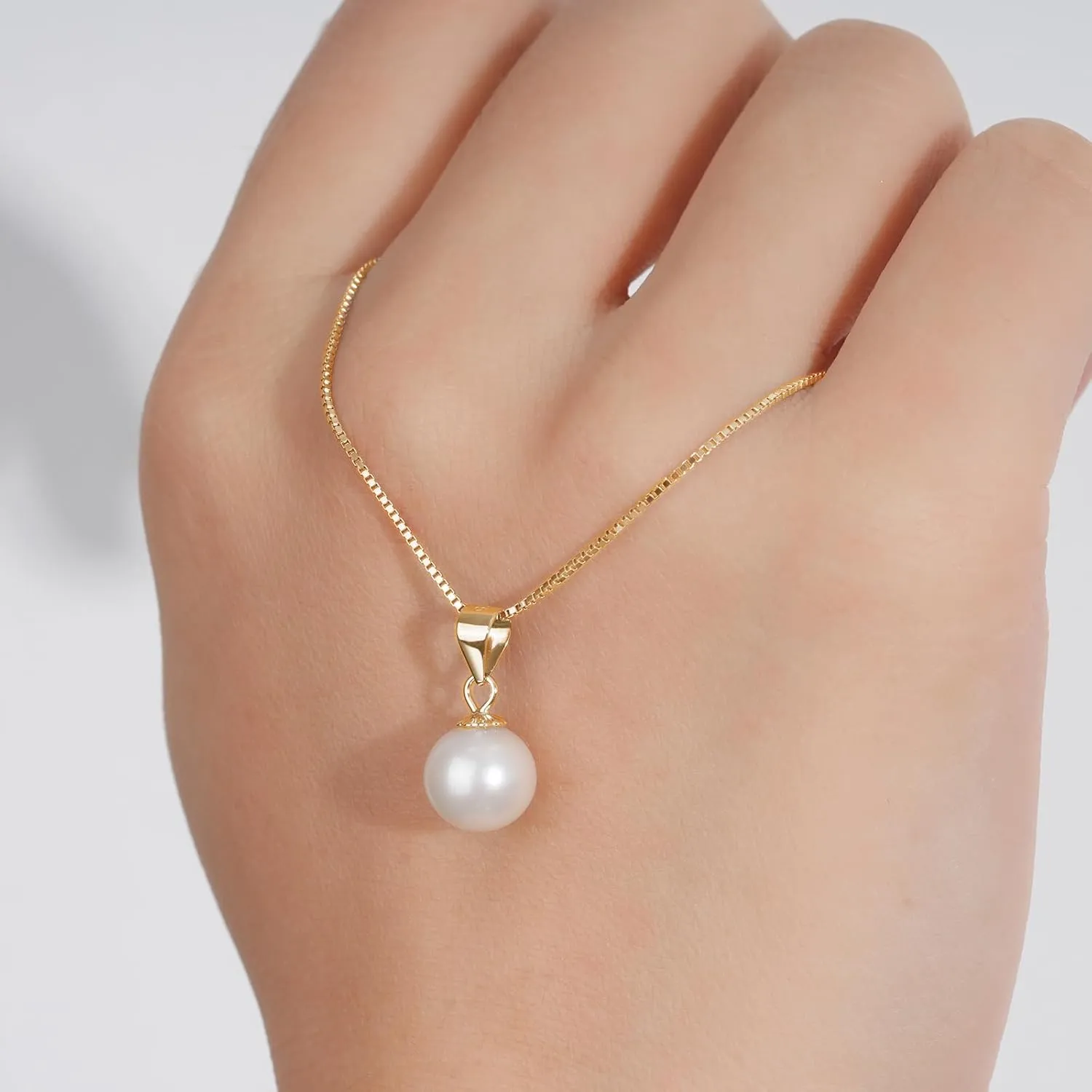 Simple Pearl Necklace for Women, 925 Sterling Silver Freshwater Cultured Single Pearl Pendant Necklaces, Anniversary Birthday Wedding Jewelry Gifts for Mom Wife Daughter