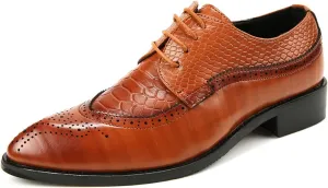 Single Season Dress Oxford Shoes for Men Lace Up Brogue Embossed Crocodile Embossed Leather Low Top Rubber Sole Slip Resistant Anti-Slip Block Heel Party Very Popular Among Young People