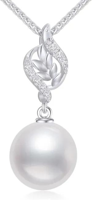 SISGEM 14k Gold Natural Diamond Leaves Freshwater Cultured Pearl Necklaces for Women with 14kt Gold Wheat Chain, 16-18 Inches