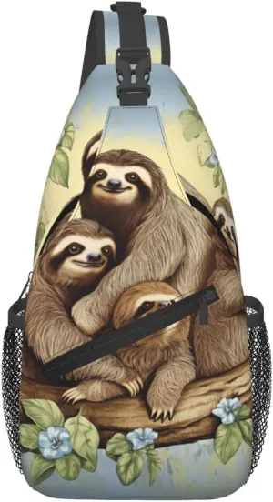 Sling Bag for Women Men Chest Bag Sloth Family Crossbody Bag Sling Backpack Fanny Packs Hiking Daypack for Travel