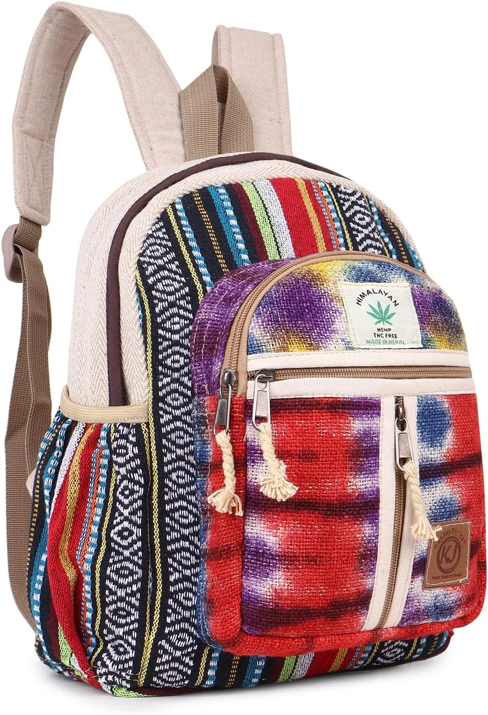Small Lightweight Daypack Backpack Handmade Himalayan Hemp Travel, Hiking, Purse for Men, Women