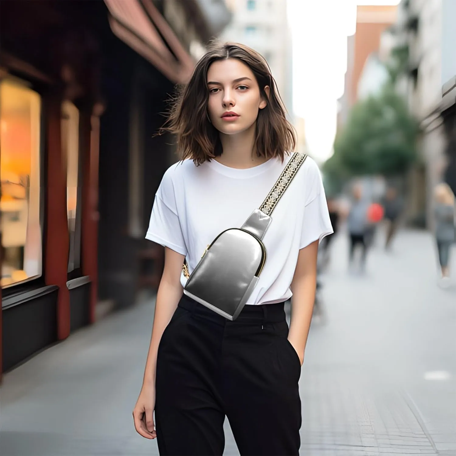Small Sling Bag for Women Black Crossbody Fanny Packs for Travel, Casual 20810-1