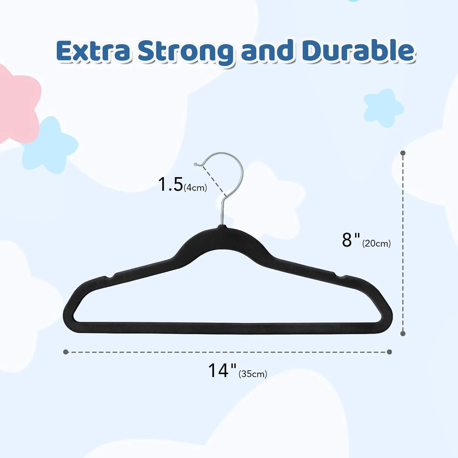 Smartor Premium 14 Inch Kids Hangers 50 Pack, Black Baby Velvet Hanger, Non Slip, Space Saving Felt Hangers Clothes Organizers for Closet with 360° Swivel Hook for Children, Toddler & Teens