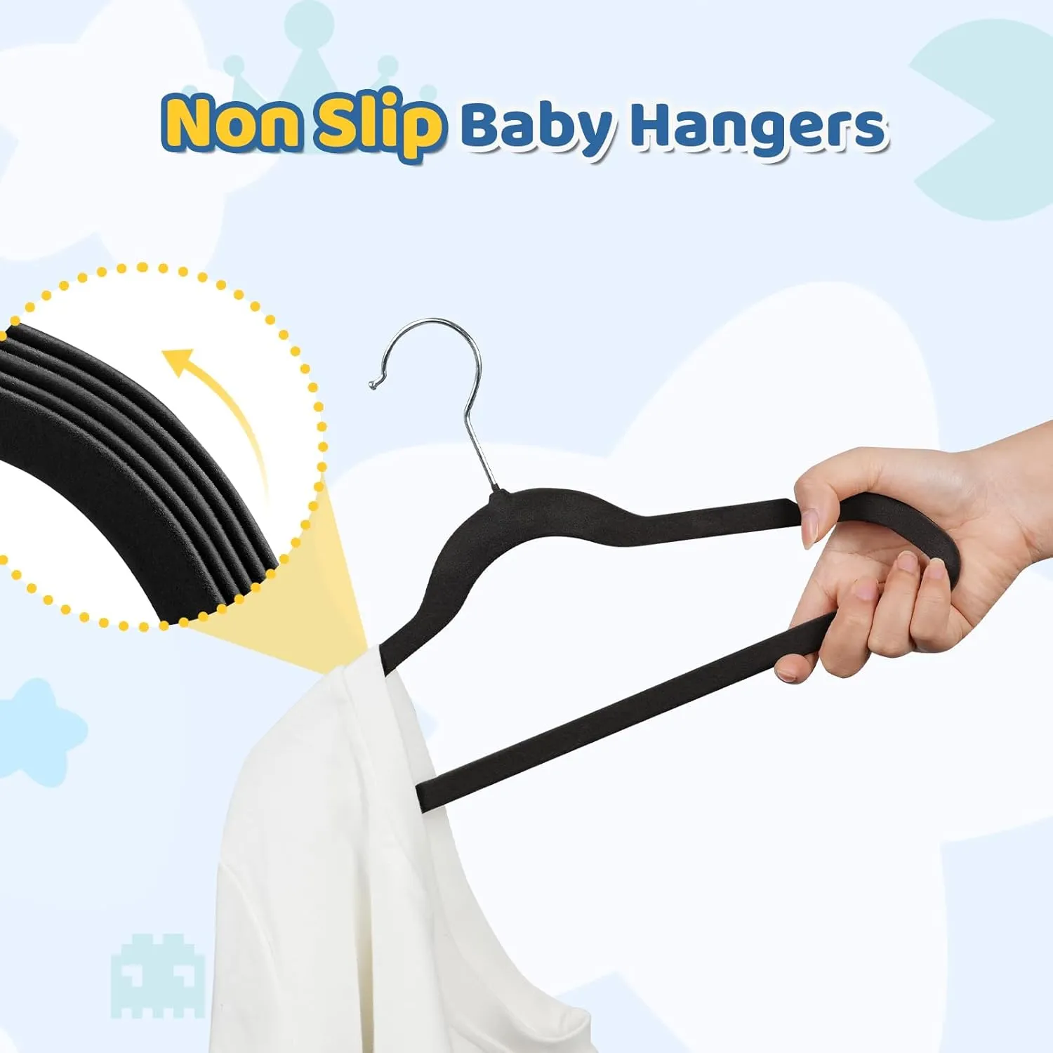 Smartor Premium 14 Inch Kids Hangers 50 Pack, Black Baby Velvet Hanger, Non Slip, Space Saving Felt Hangers Clothes Organizers for Closet with 360° Swivel Hook for Children, Toddler & Teens