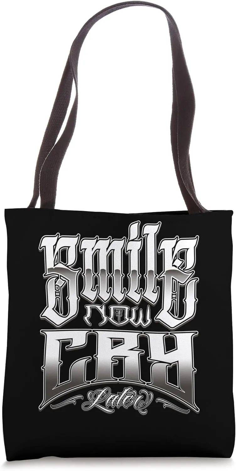 SMILE NOW CRY LATER Chicano Art Clown Masks Laugh Now Cholo Tote Bag