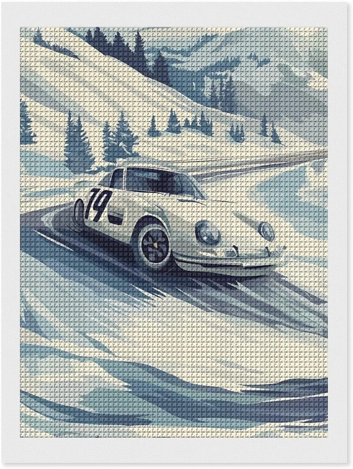 Snow Mountain Racing Car Diamond Art Painting Kits Full Drill 5D Pictures Arts Craft for Home Wall Decor for Adults DIY Gift 12"x16"