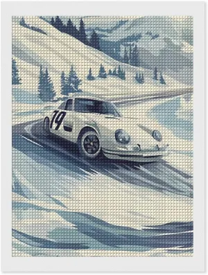 Snow Mountain Racing Car Diamond Art Painting Kits Full Drill 5D Pictures Arts Craft for Home Wall Decor for Adults DIY Gift 12"x16"