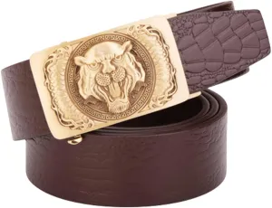 SOBOUR Everyday Adjustable Mens Belt Genuine Leather Embossed Tiger Head Belt For Men Vintage Men's Casual Rugged Belts For Holiday Gift Elastic