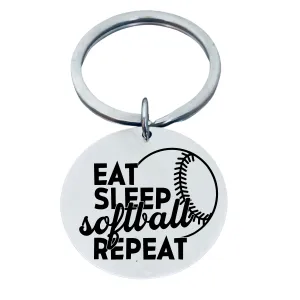 Softball Keychain - Eat, Sleep, Softball Repeat